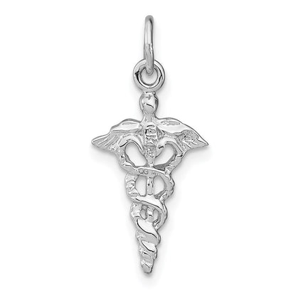 14k White Gold 3-D Caduceus Charm Pendant