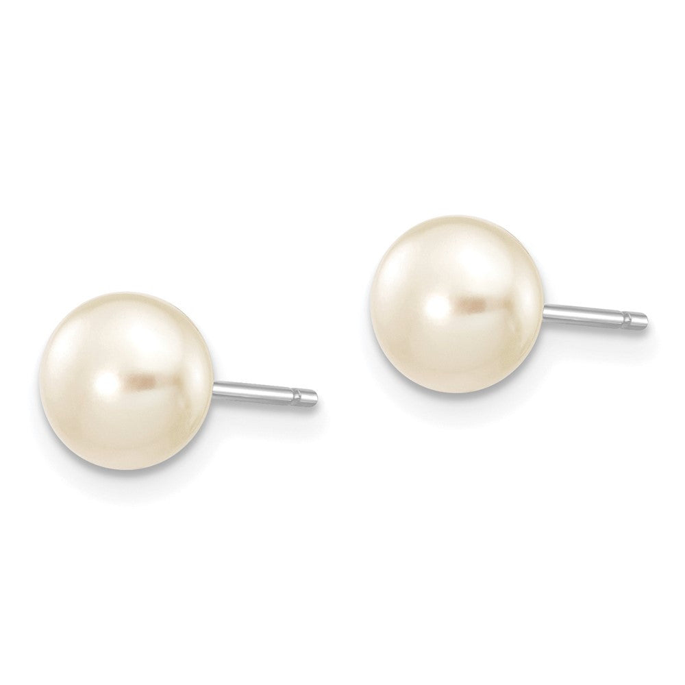14k White Gold 6-7mm White Button Freshwater Cultured Pearl Stud Earrings