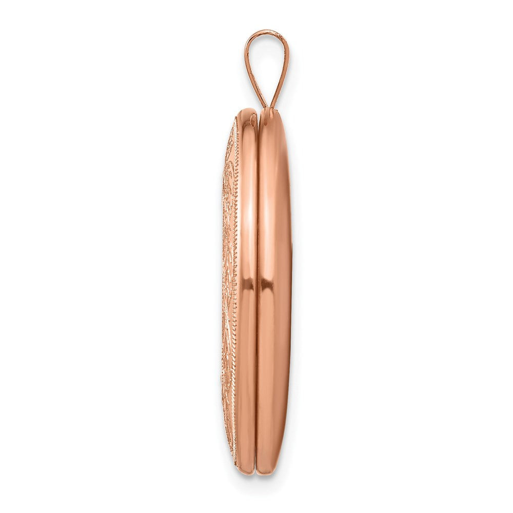 Sterling Silver Rose Gold-plated 26mm Leaf Border Oval Locket Pendant