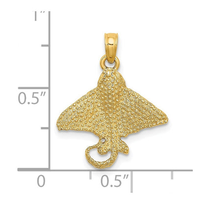14k Yellow Gold Textured Spotted Eagle Ray Charm Pendant