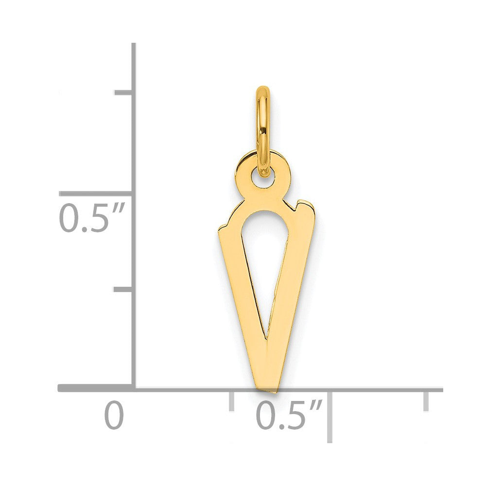 14k Yellow Gold Slanted Block Letter V Initial Charm Pendant