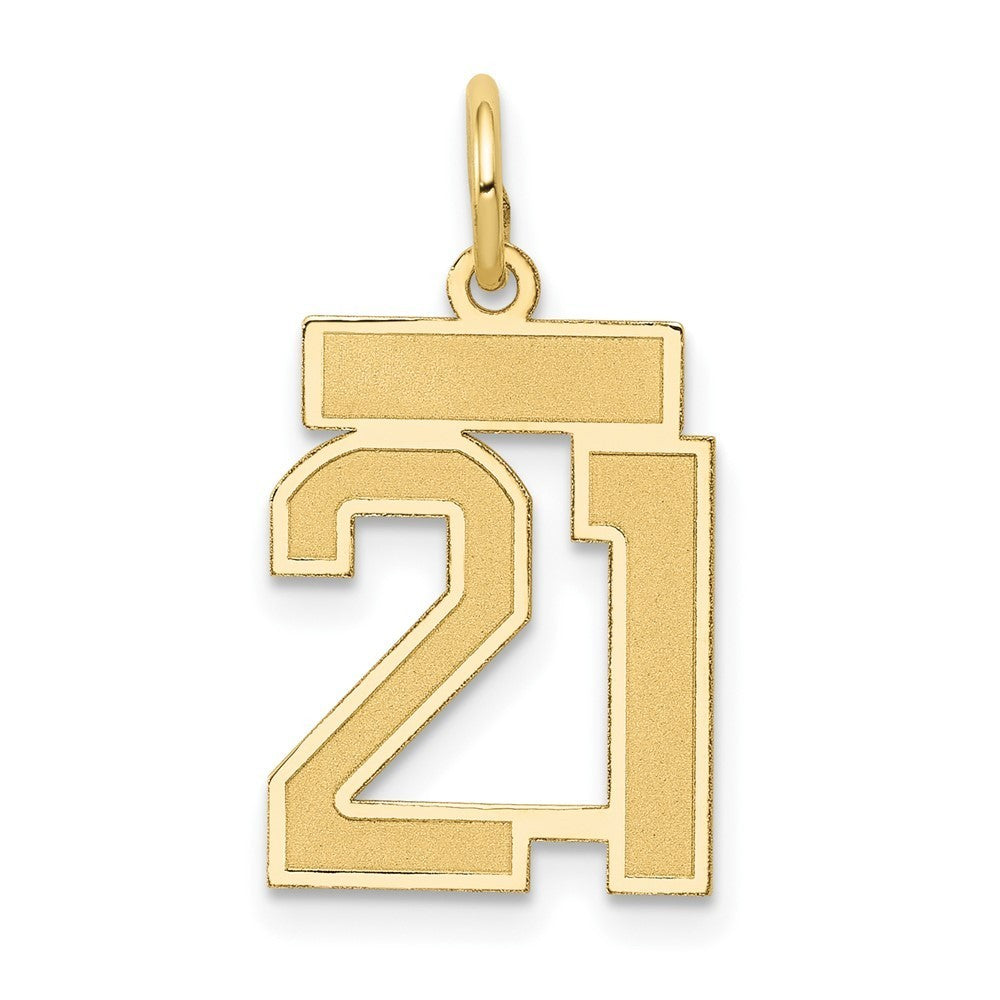 14k Yellow Gold Small Satin Number 21 Charm Pendant