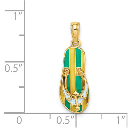 14k Yellow Gold 3D Enamel Anchor On Stripe Flip-Flop Charm Pendant