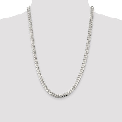 Sterling Silver 7mm Domed w/ Side Diamond-Cut Curb Chain Necklace 24"