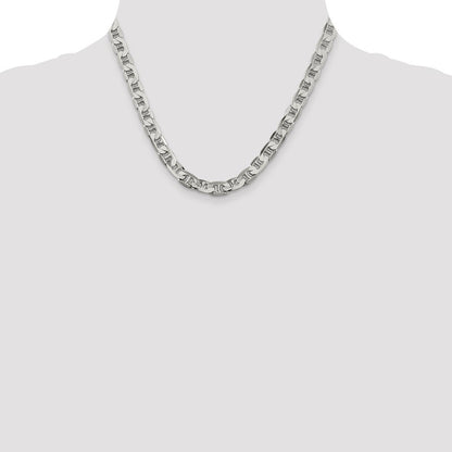 Sterling Silver 7mm Flat Anchor Chain Necklace 18"