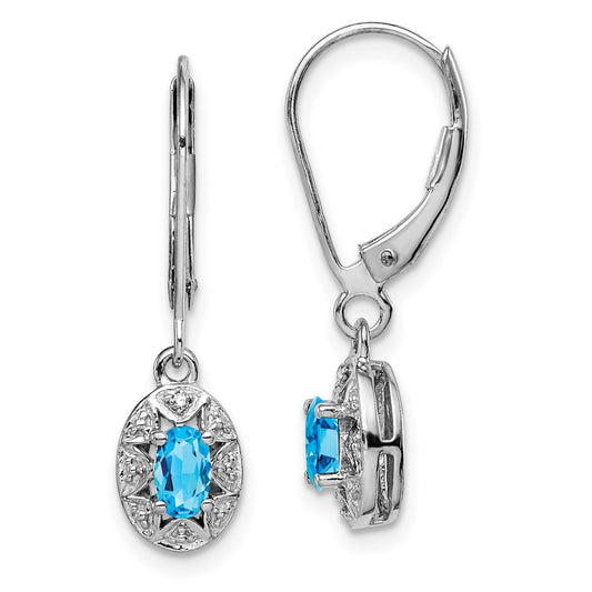 Sterling Silver Rhodium-plated Diam. & Blue Topaz Dangle Earrings
