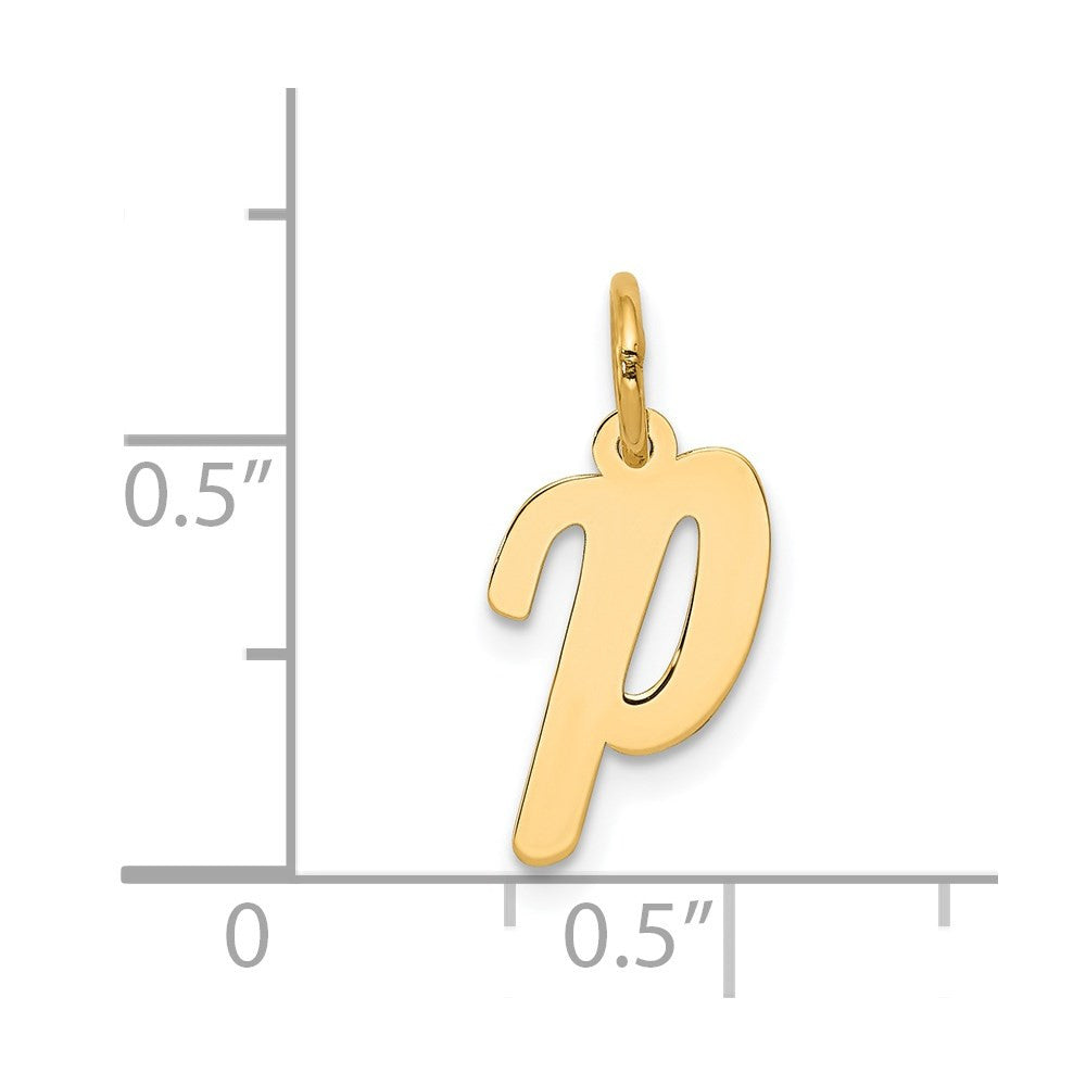 14k Yellow Gold Small Script Letter P Initial Charm Pendant