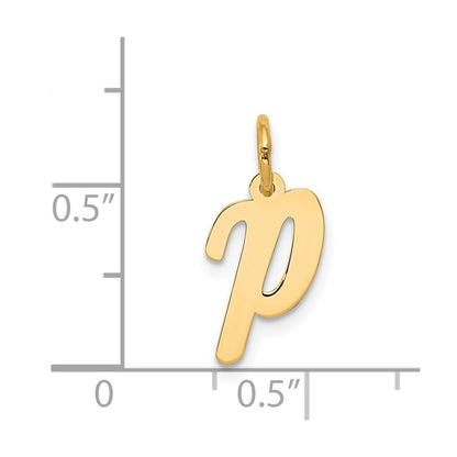 14k Yellow Gold Small Script Letter P Initial Charm Pendant