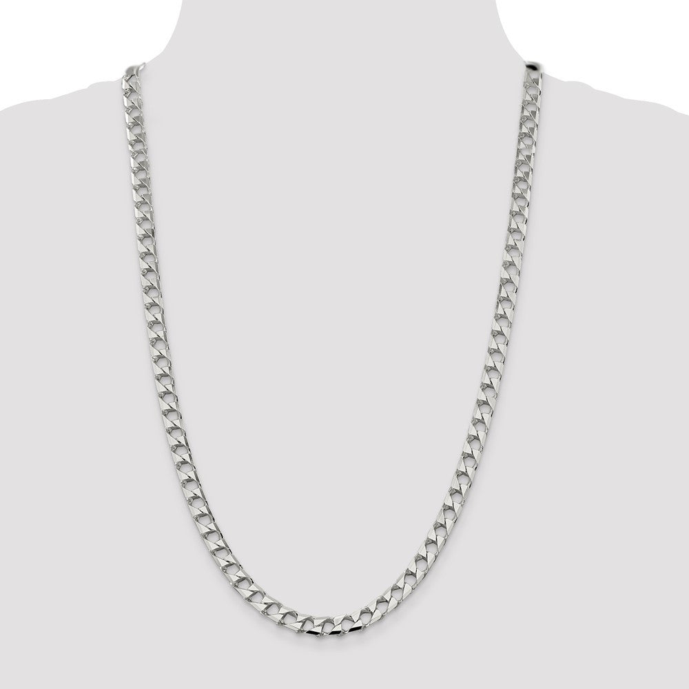 Sterling Silver 7.2mm Diamond-Cut Square Curb Chain Necklace 26"