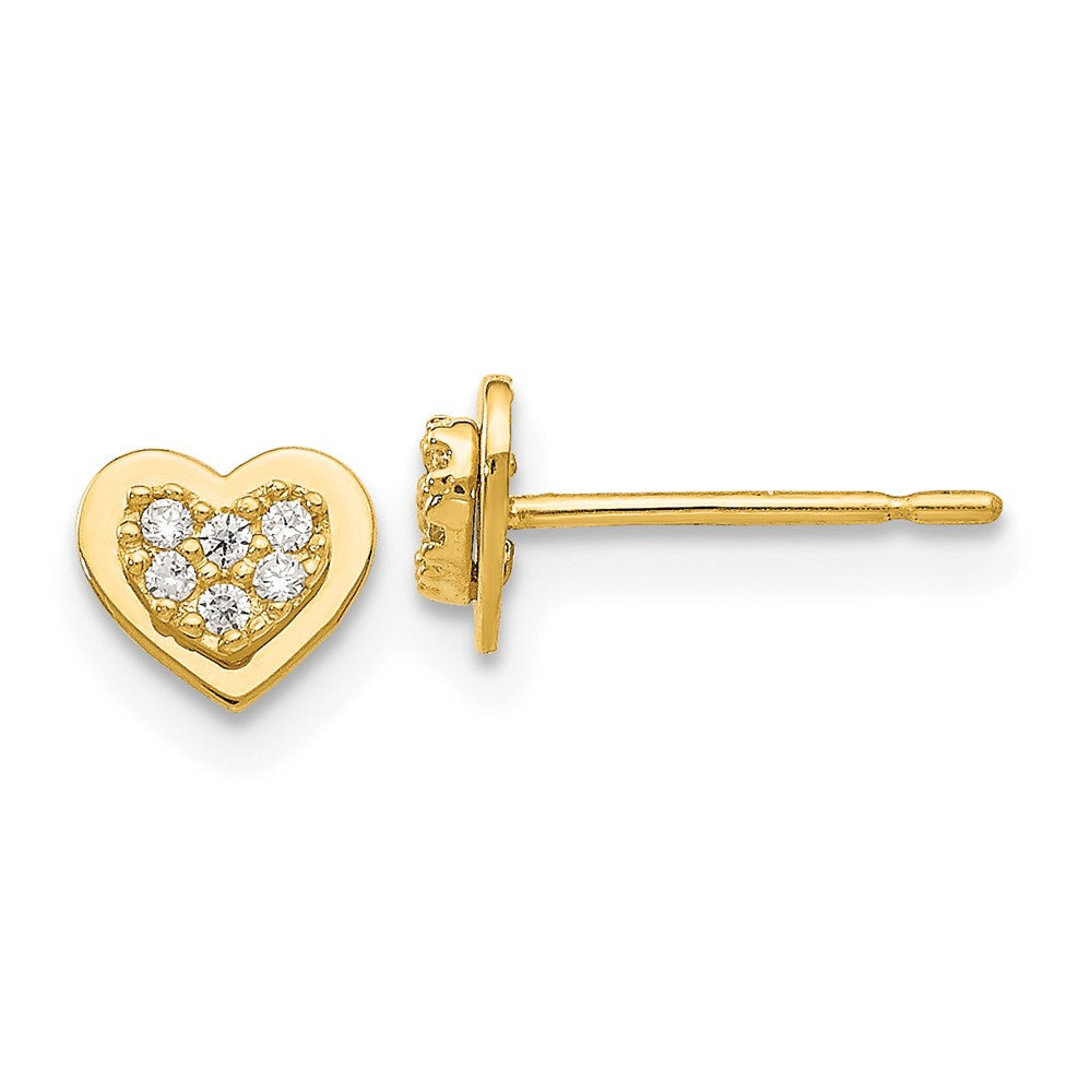 14k Yellow Gold CZ Children's Heart Button Stud Earrings