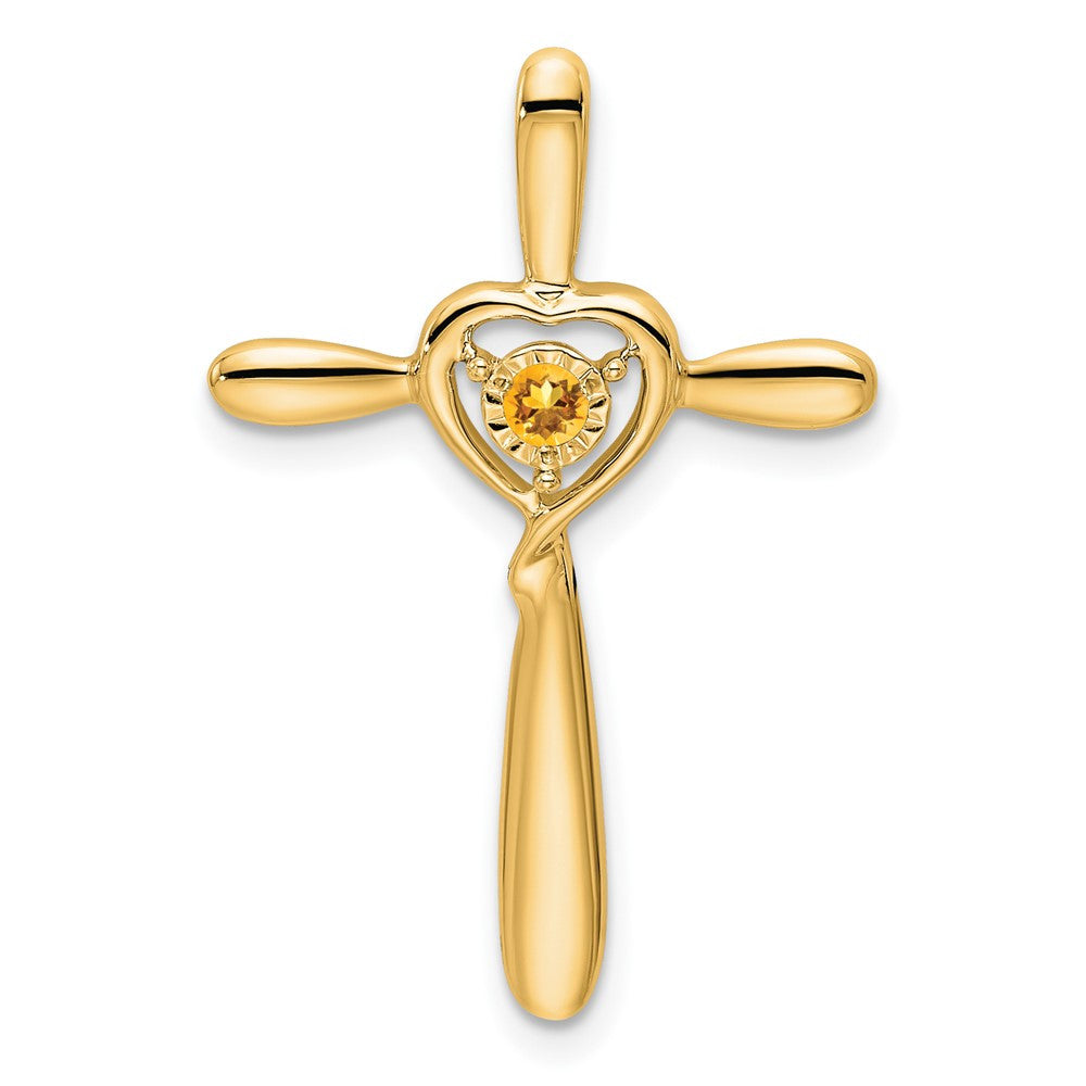 14k Yellow Gold Citrine Cross Heart Chain Slide