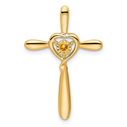 14k Yellow Gold Citrine Cross Heart Chain Slide