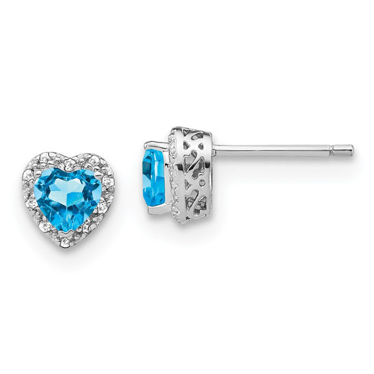 Sterling Silver Rhodium-plated Blue Topaz and Diamond Button Stud Earrings