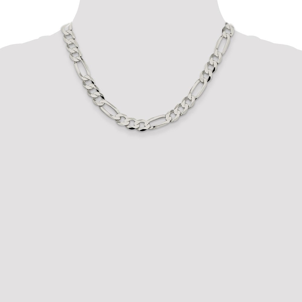 Sterling Silver 9.7mm Lightweight Flat Figaro Chain Necklace 18"