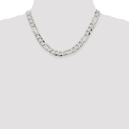 Sterling Silver 9.7mm Lightweight Flat Figaro Chain Necklace 18"