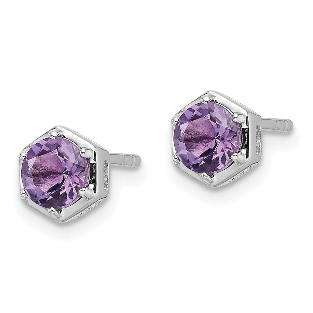 Sterling Silver Rhodium-plated Polished Amethyst Stud Earrings