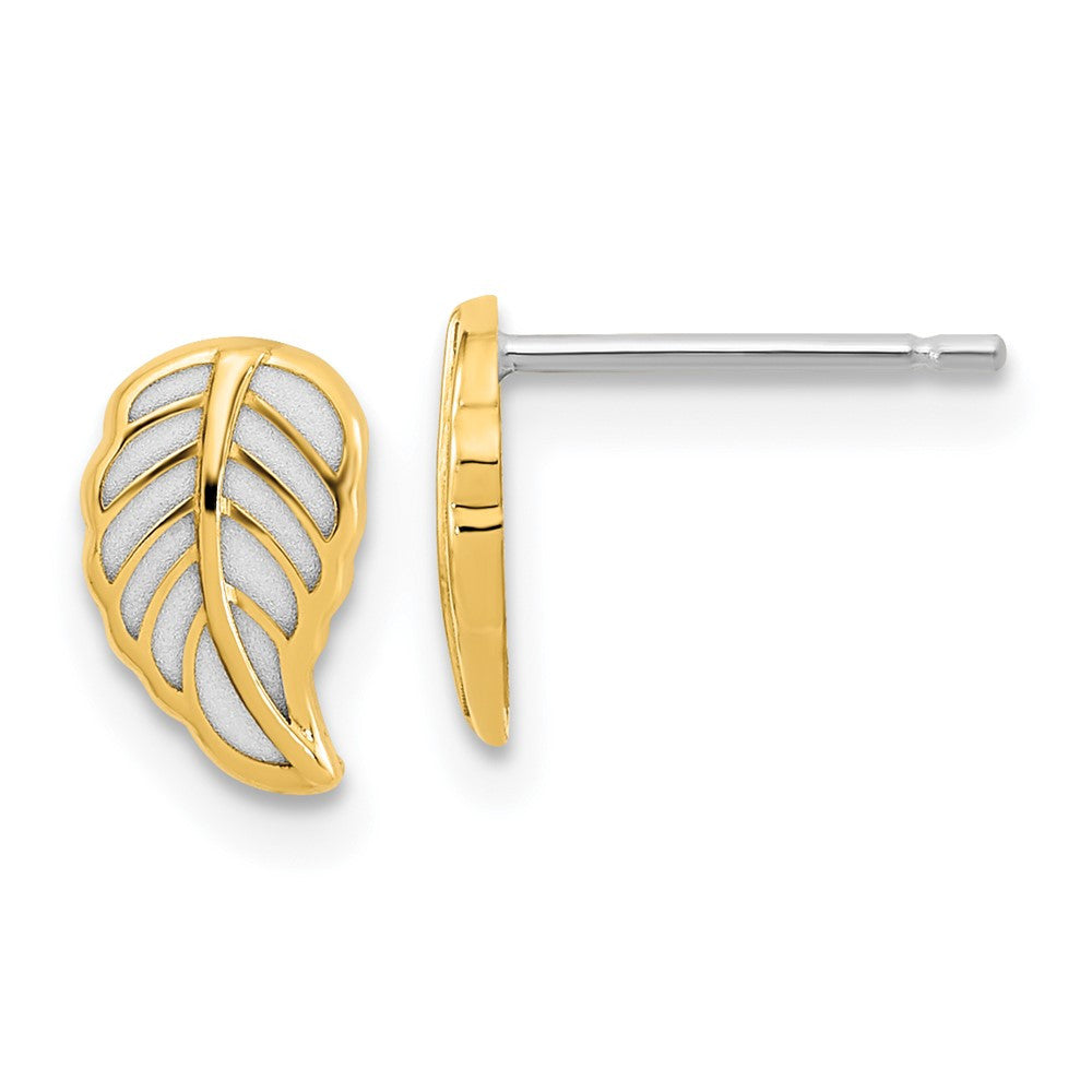 14K Two Tone Leaf Stud Earrings