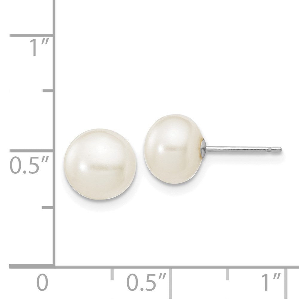 14k White Gold 7-8mm White Button Freshwater Cultured Pearl Stud Earrings
