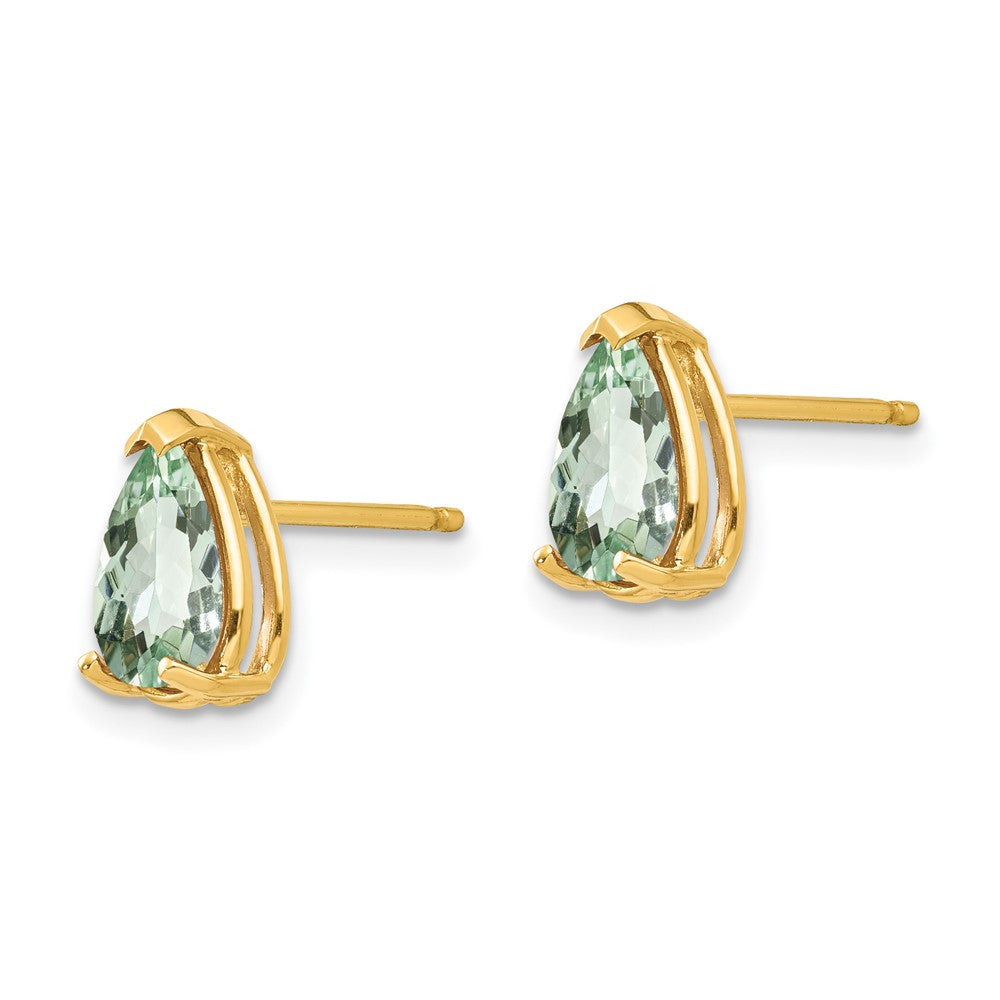 14k Yellow Gold 8x5 Pear Green Quartz Stud Earrings