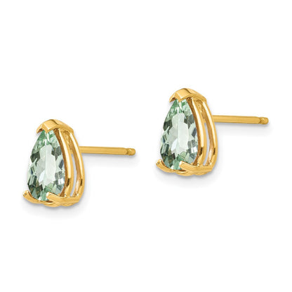 14k Yellow Gold 8x5 Pear Green Quartz Stud Earrings