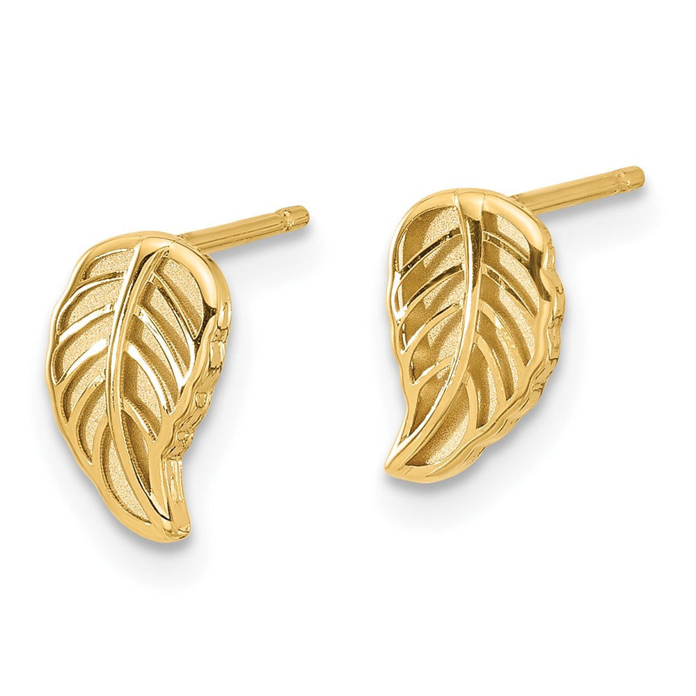 14K Two Tone Leaf Stud Earrings