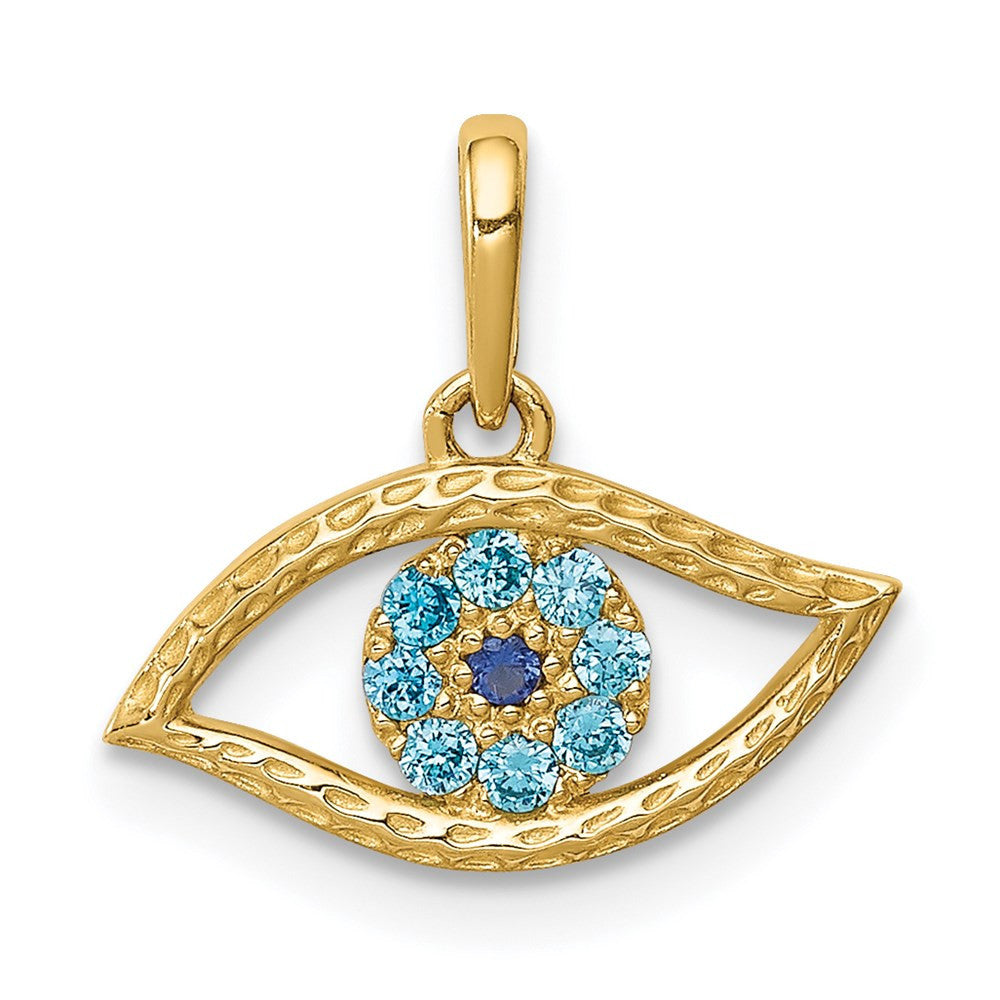 14k Yellow Gold Blue CZ Eye Pendant