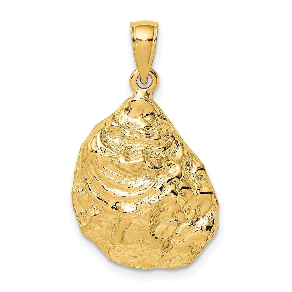 14k Yellow Gold Textured and Polished Oyster Shell Charm Pendant
