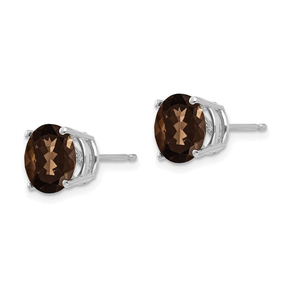 14k White Gold  8mm Round Smoky Quartz Stud Earrings