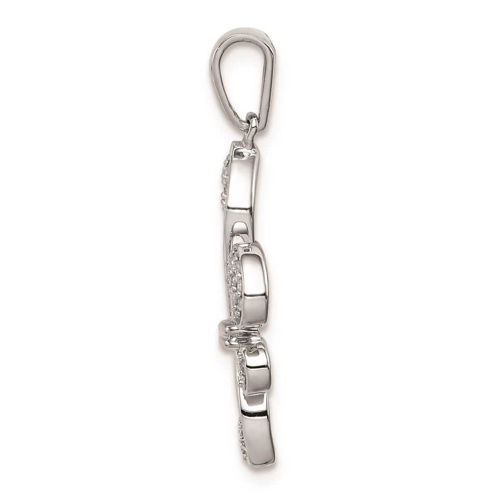 Sterling Silver Rhod-Plated with Diamond Fleur De Lis Pendant