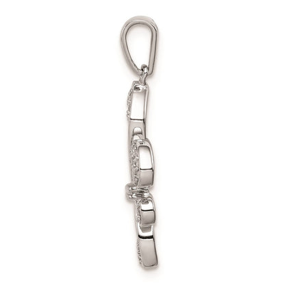 Sterling Silver Rhod-Plated with Diamond Fleur De Lis Pendant