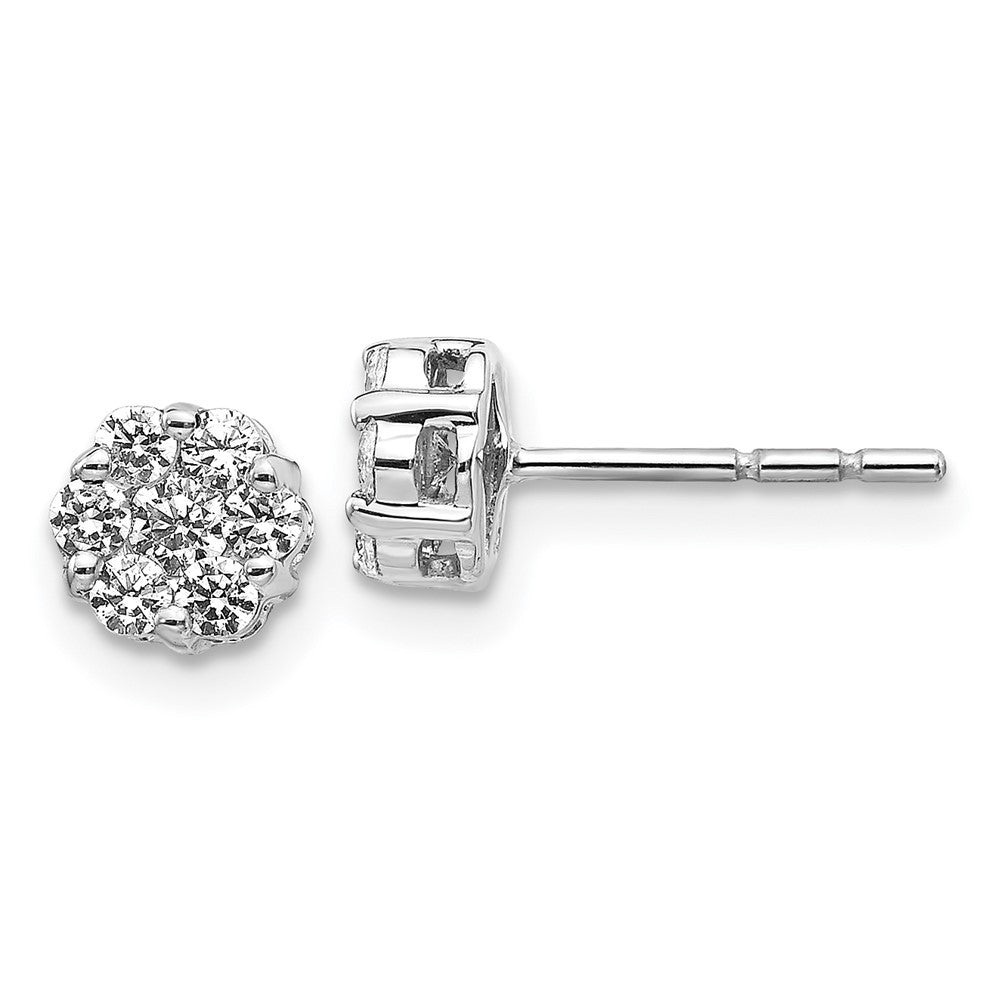 14k White Gold Diamond Cluster Push Back  Stud Earrings