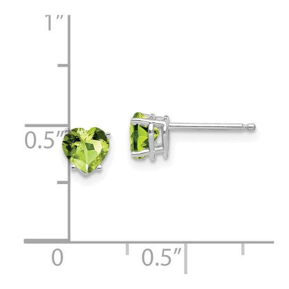 14k White Gold 5mm Heart Peridot Stud Earrings