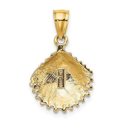 14k Yellow Gold Textured Scallop Shell Charm Pendant
