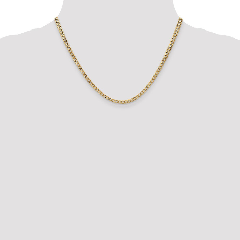 14k Yellow Gold 3.35mm Semi-Solid Curb with Lobster Clasp Chain Necklace 18"