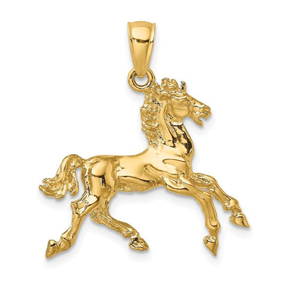 14k Yellow Gold 3-D Horse Trotting Charm Pendant