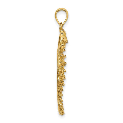 14k Yellow Gold Textured Seahorse Charm Pendant