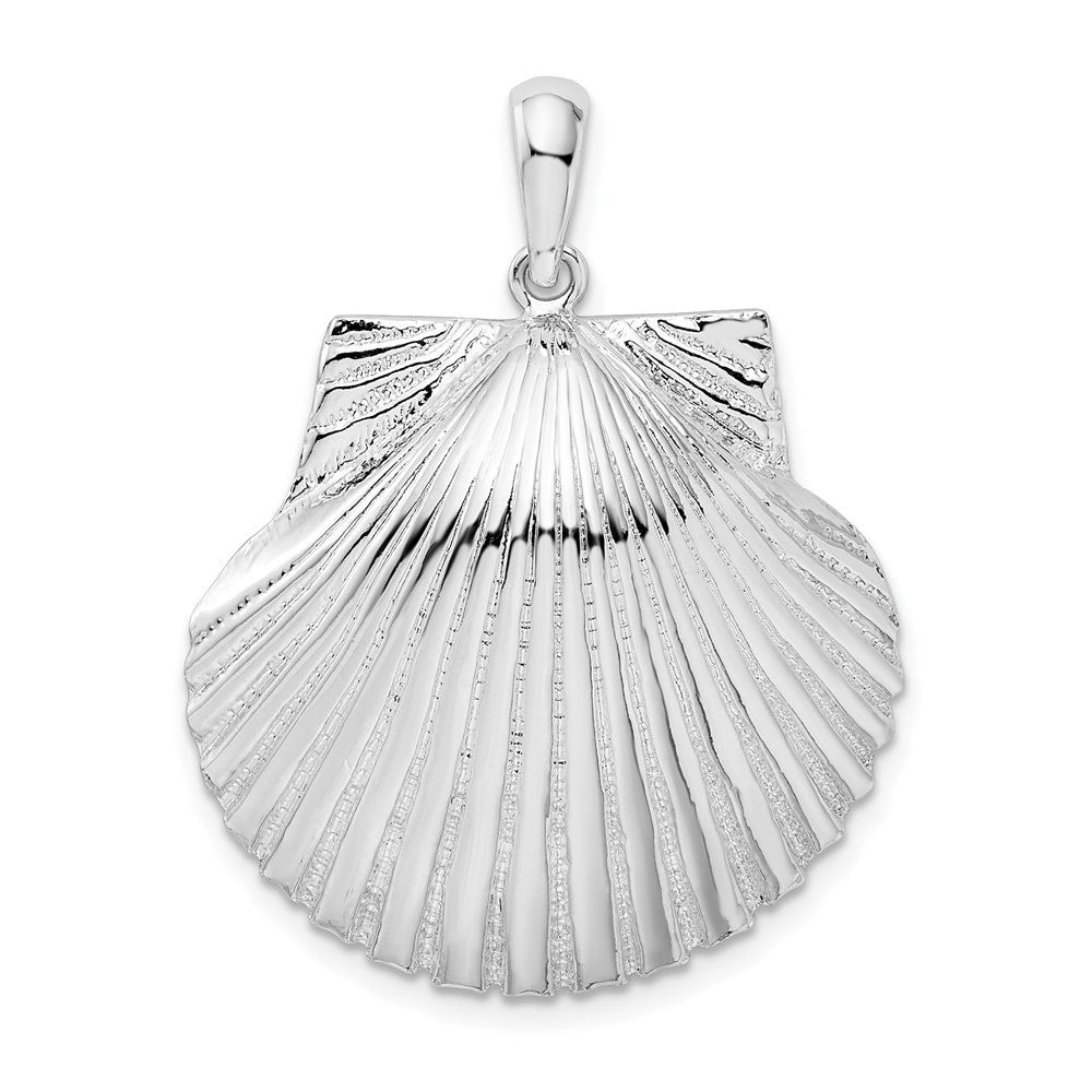 Sterling Silver Rhodium-Plated Polished and Textured Scallop Shell Pendant