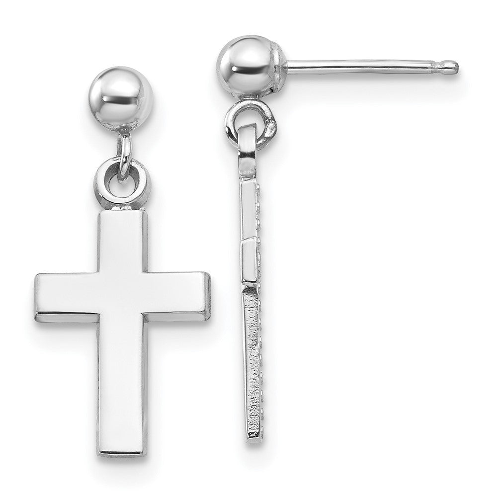 14k White Gold Polished Cross Drop & Dangle Earrings