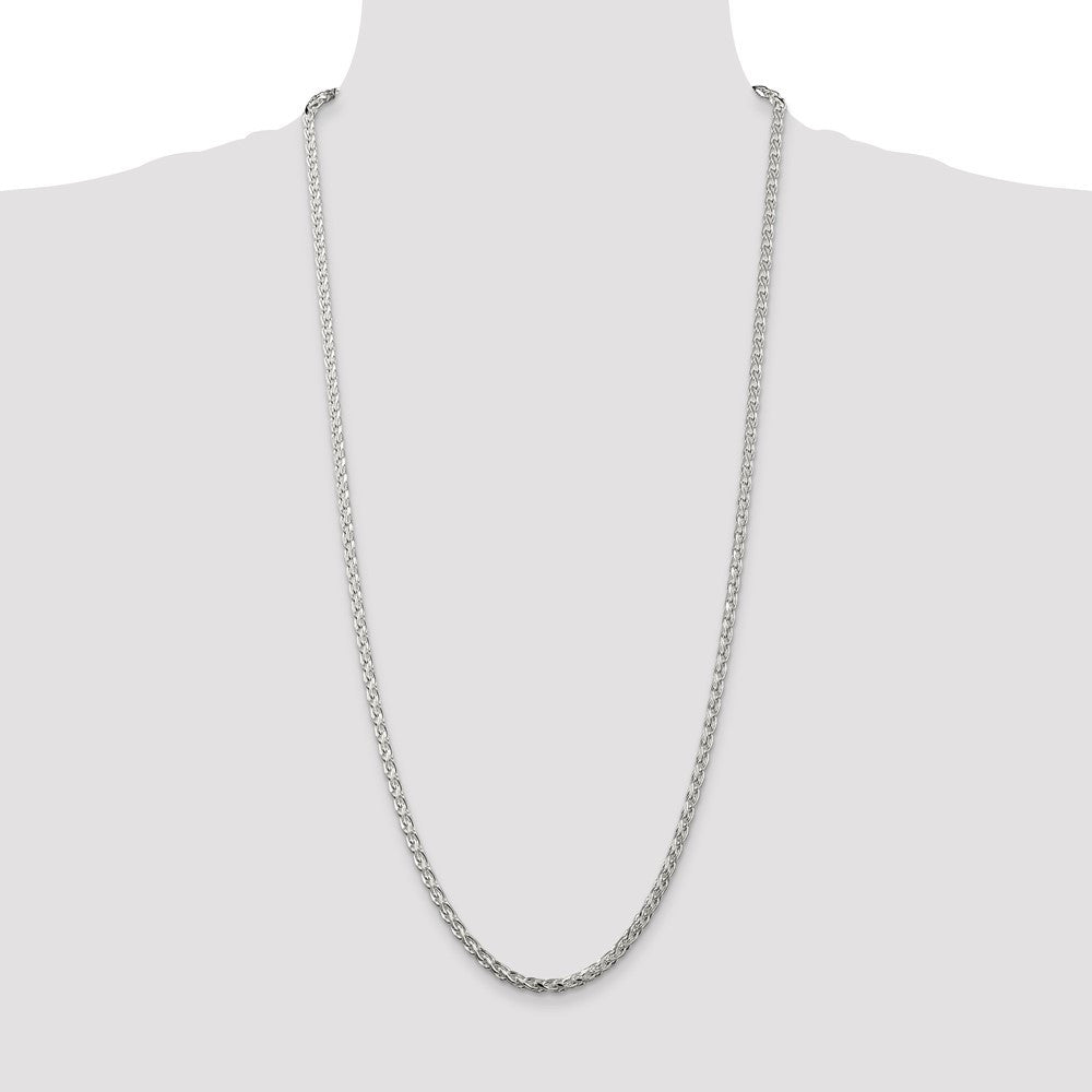 Sterling Silver 3.5mm Diamond-cut Round Spiga Chain Necklace 30"