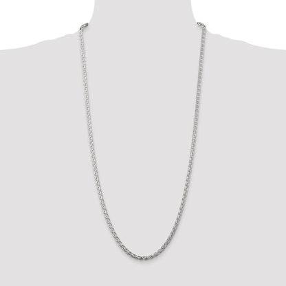 Sterling Silver 3.5mm Diamond-cut Round Spiga Chain Necklace 30"
