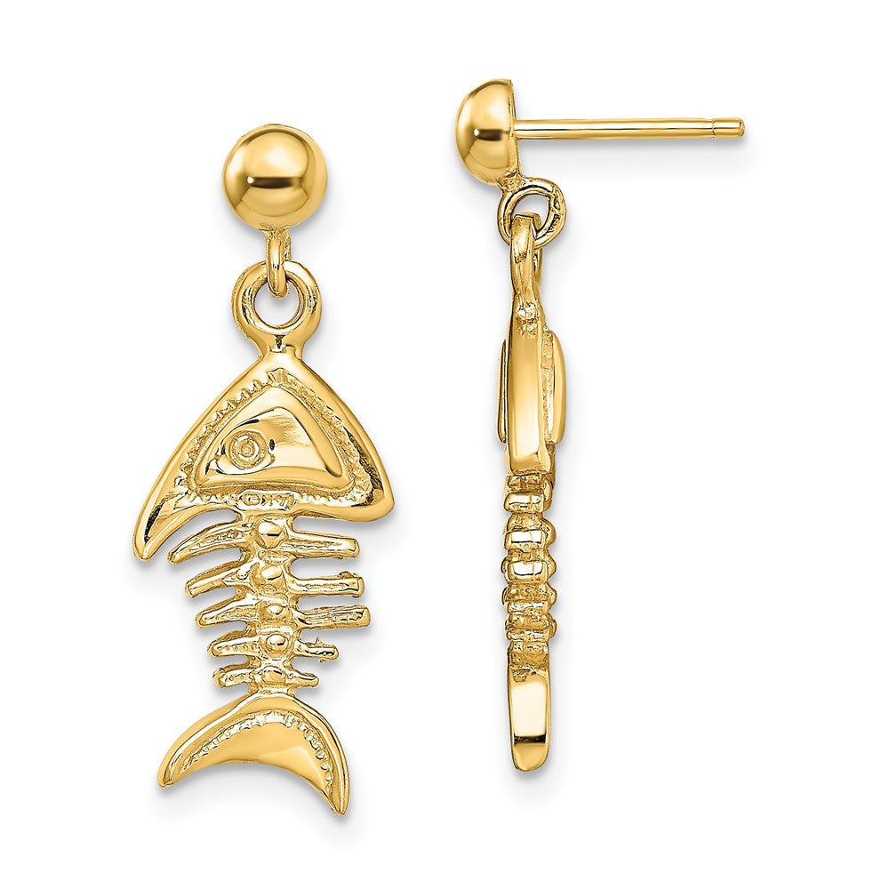 14k Yellow Gold 3-D Fishbone Dangle Earrings