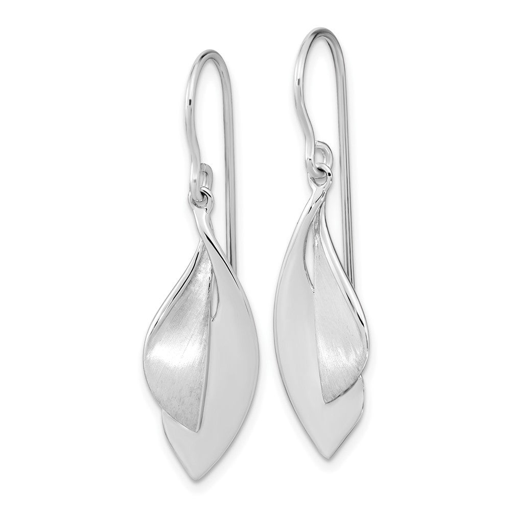 Sterling Silver RH plate Brushed and Polished Shephard Hook Dangle Earrings