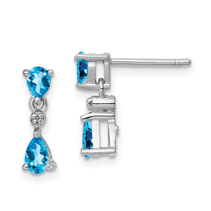 Sterling Silver Rhodium-plated Blue Topaz and Diamond Dangle Earrings