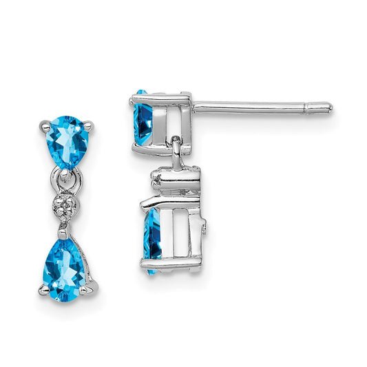 Sterling Silver Rhodium-plated Blue Topaz and Diamond Dangle Earrings