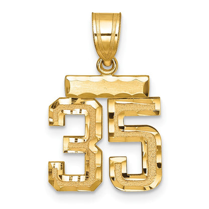 14k Yellow Gold Small Brushed Diamond-cut Number 35 Charm Pendant