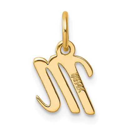 14k Yellow Gold Small Script Letter M Initial Charm Pendant