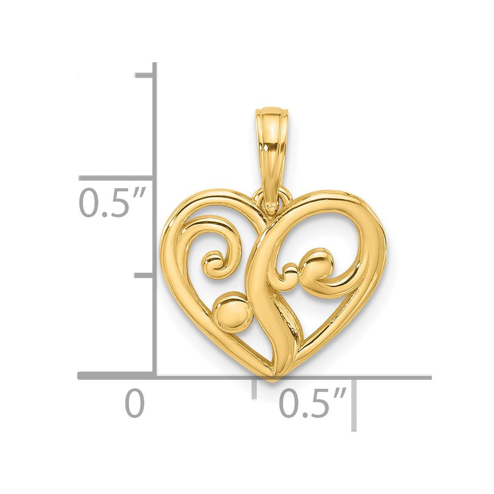 14k Yellow Gold Polished Fancy Heart Charm Pendant