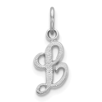 14k White Gold Casted Script Letter L Initial Charm Pendant