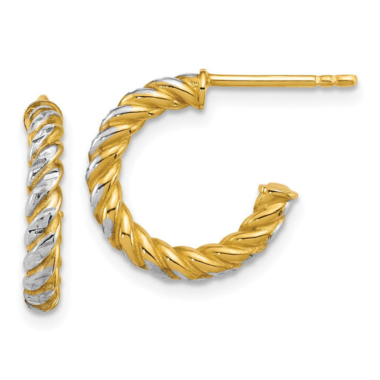 14k Yellow Gold Polished Diamond-cut Twisted 2.75mm Tube C-Hoop Earrings