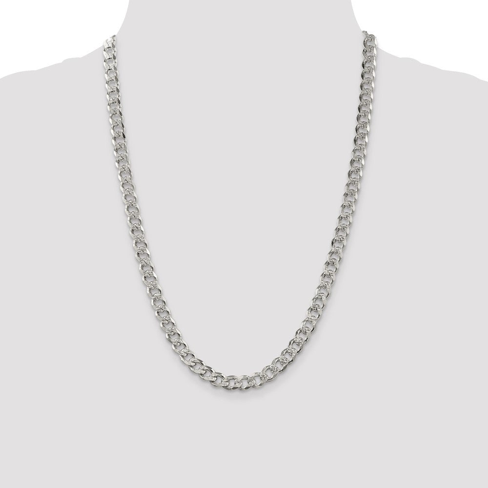 Sterling Silver 7.5mm Pav� Curb Chain Necklace 24"